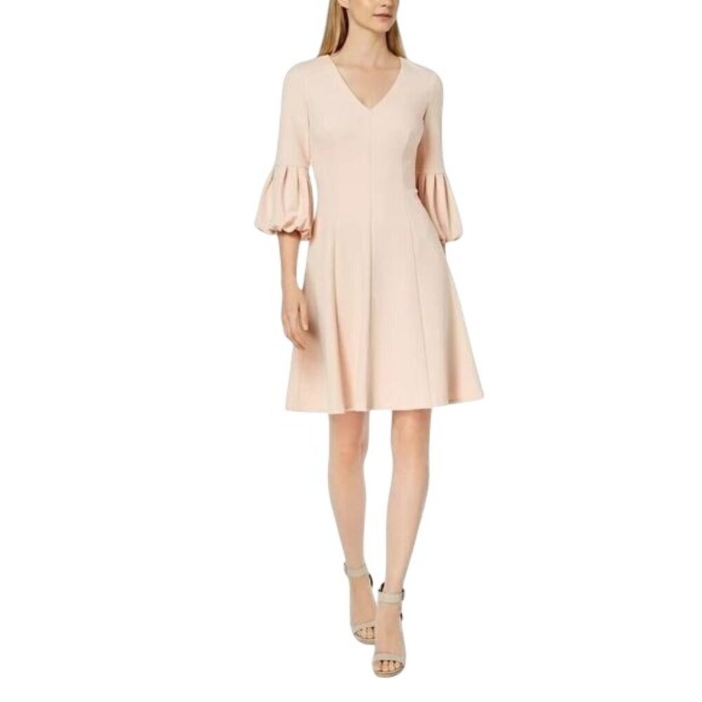 Calvin Klein Womens Blush Bell‎ Sleeve V-Neck A-Line Dress Size 8